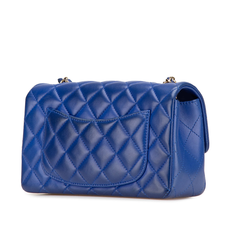 Mini Rectangular Classic Lambskin Single Flap Blue - Gaby Paris