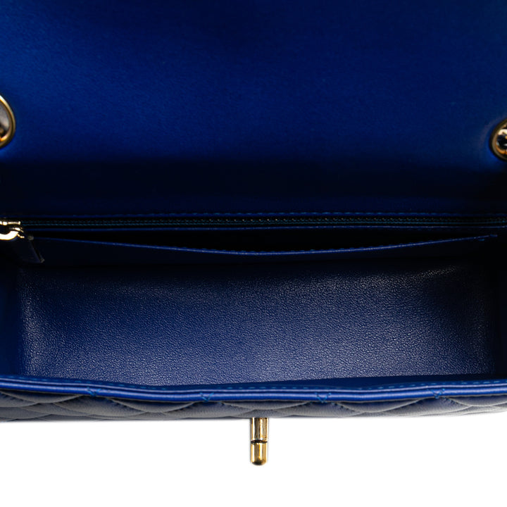 Mini Rectangular Classic Lambskin Single Flap Blue - Gaby Paris