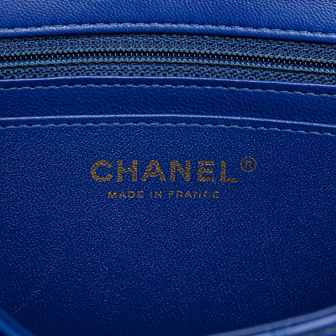 Mini Rectangular Classic Lambskin Single Flap Blue - Gaby Paris