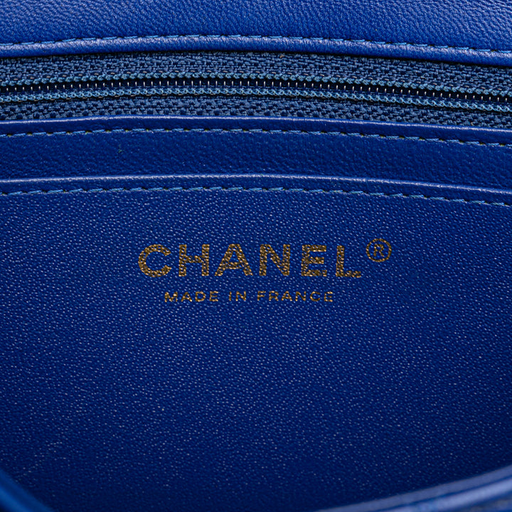 Mini Rectangular Classic Lambskin Single Flap Blue - Gaby Paris