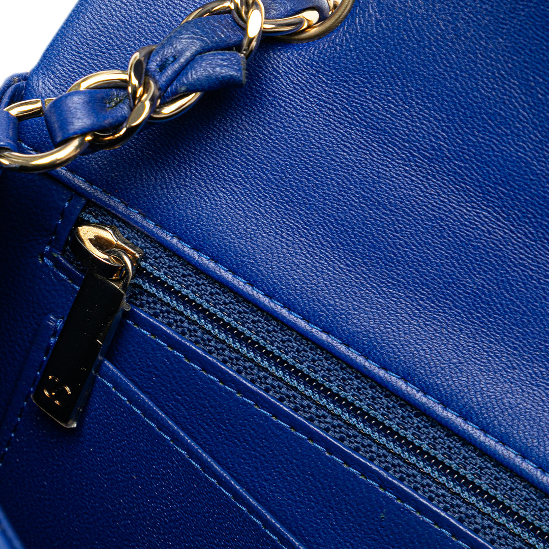 Mini Rectangular Classic Lambskin Single Flap Blue - Gaby Paris