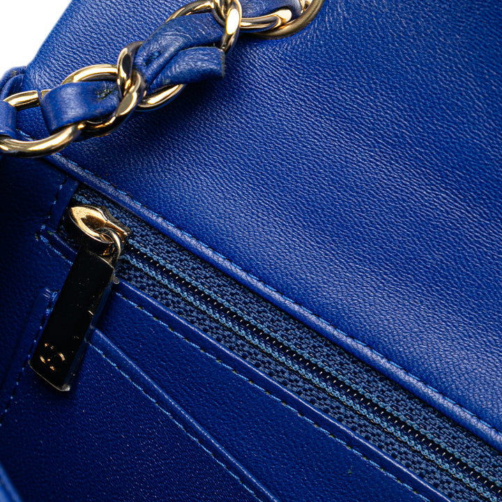 Mini Rectangular Classic Lambskin Single Flap Blue - Gaby Paris