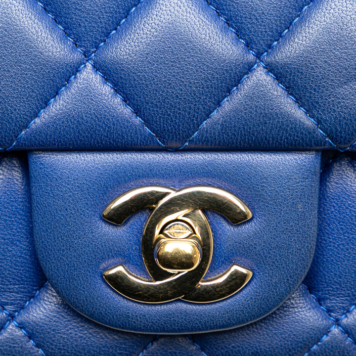 Mini Rectangular Classic Lambskin Single Flap Blue - Gaby Paris