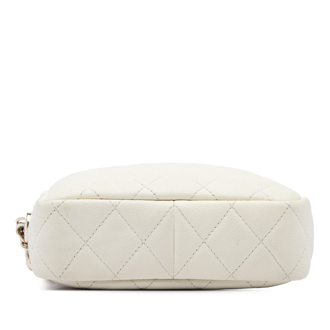 Matelassé Coco Pompon Camera Étui Mini Cuir caviar Blanc