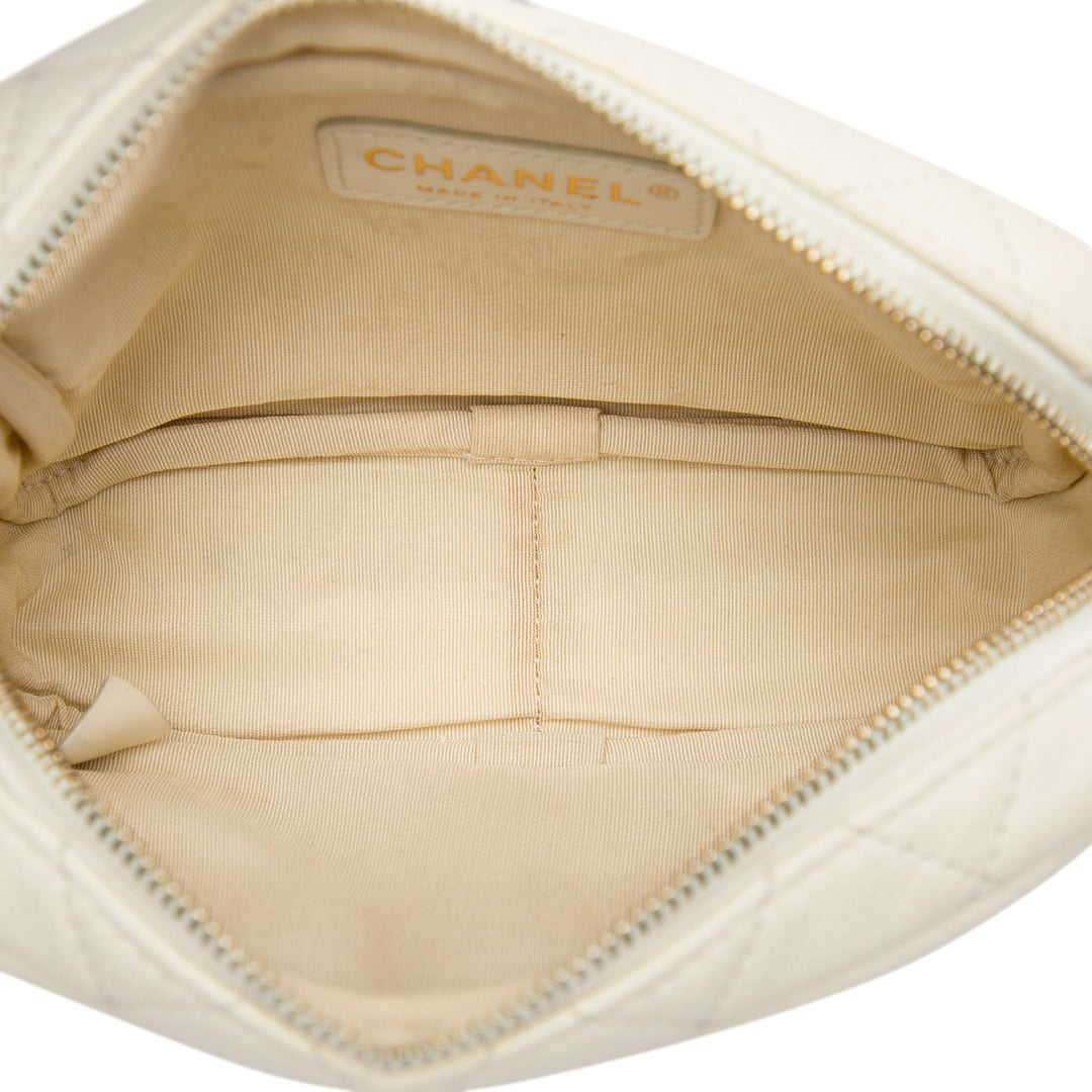 Matelassé Coco Pompon Camera Étui Mini Cuir caviar Blanc