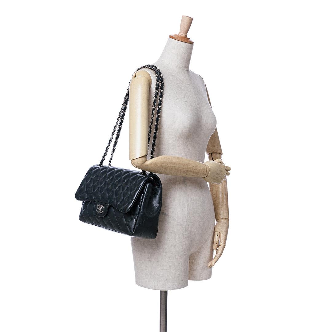 Jumbo Classic Lambskin Double Flap Black - Gaby Paris