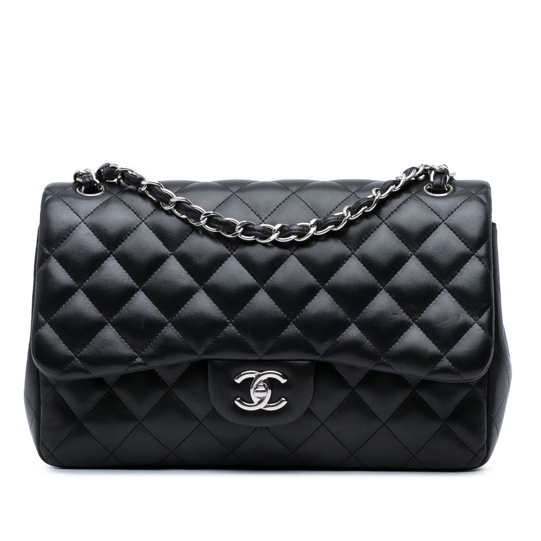 Jumbo Classic Lambskin Double Flap Black - Gaby Paris