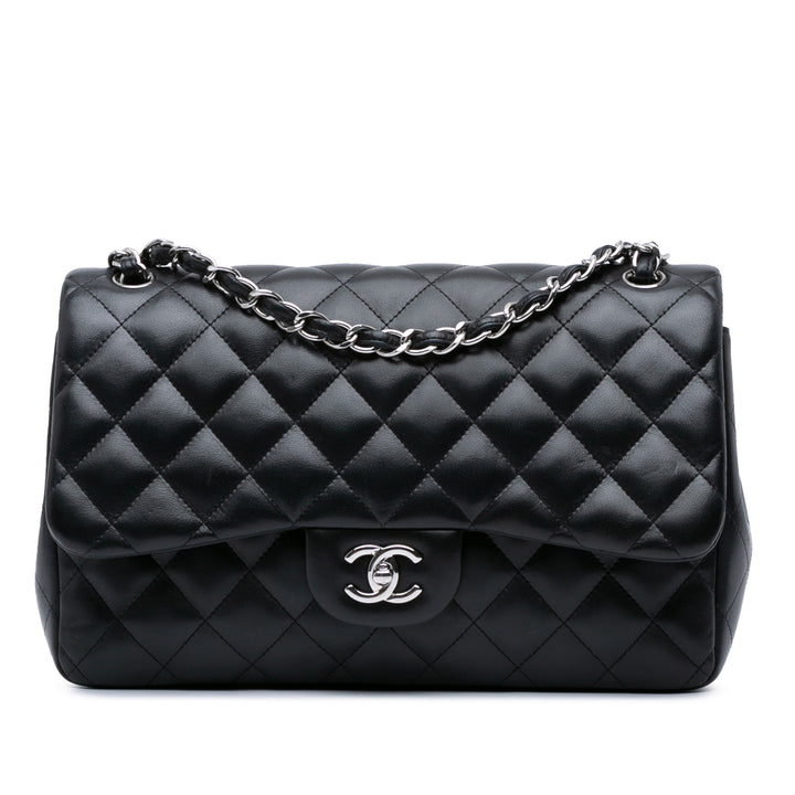 Jumbo Classic Lambskin Double Flap Black - Gaby Paris
