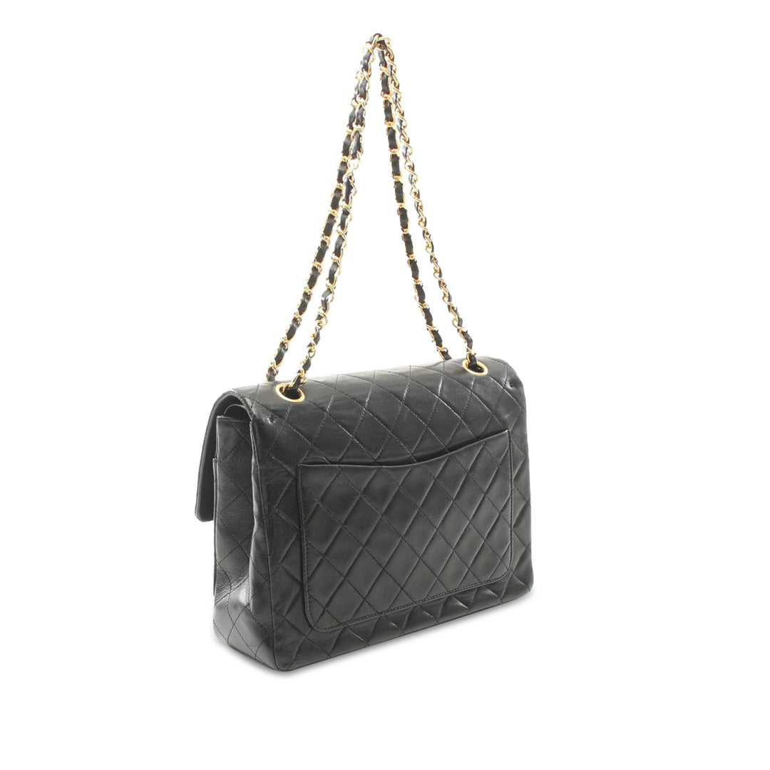 Medium Tall Classic Lambskin Double Flap Black - Gaby Paris