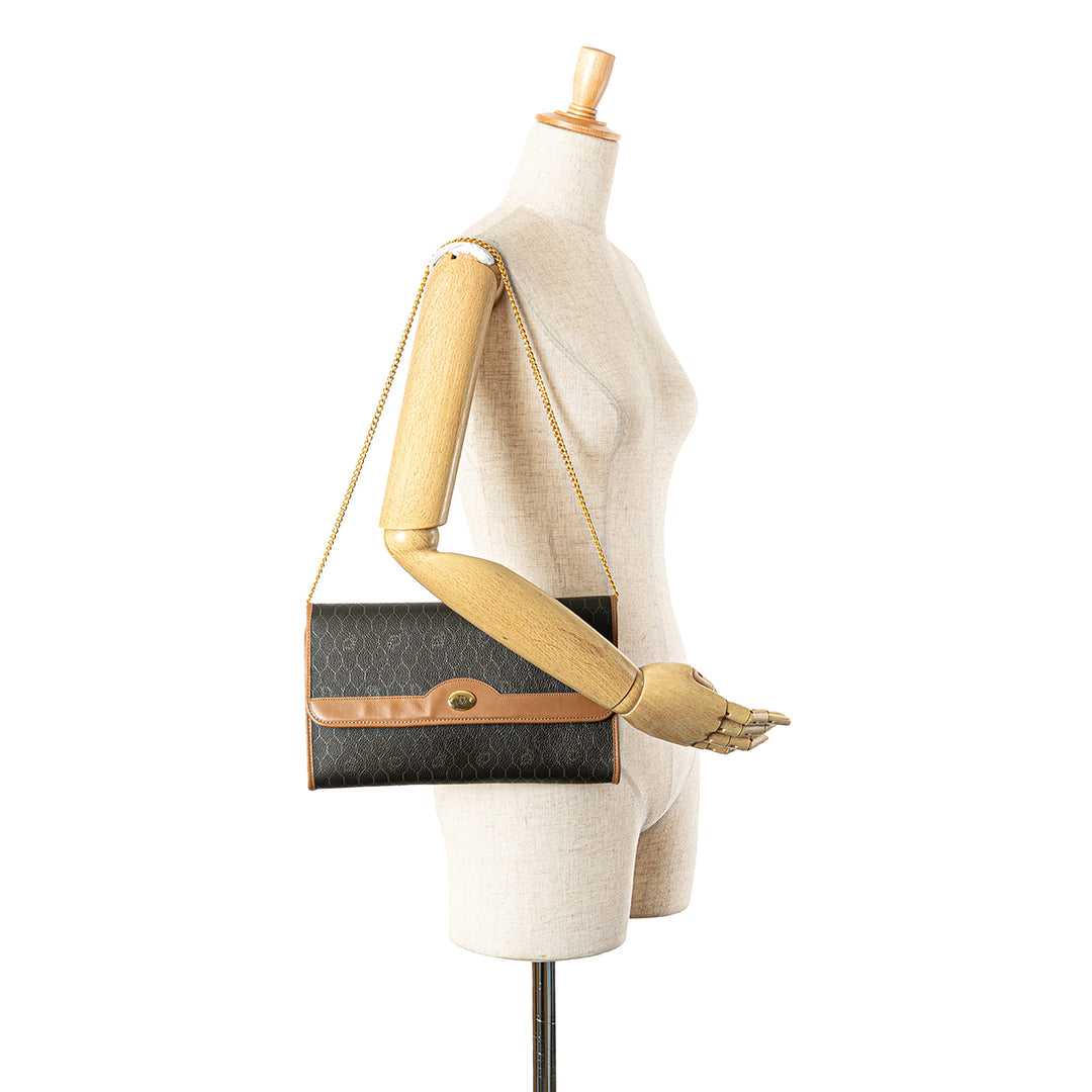 Honeycomb Coated Canvas Chain Shoulder Bag Black - Gaby Paris