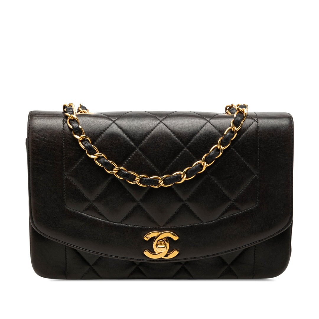 Chanel Sac bandoulière Diana à rabat Petit Cuir d'agneau Noir – vue principale – GABY PARIS