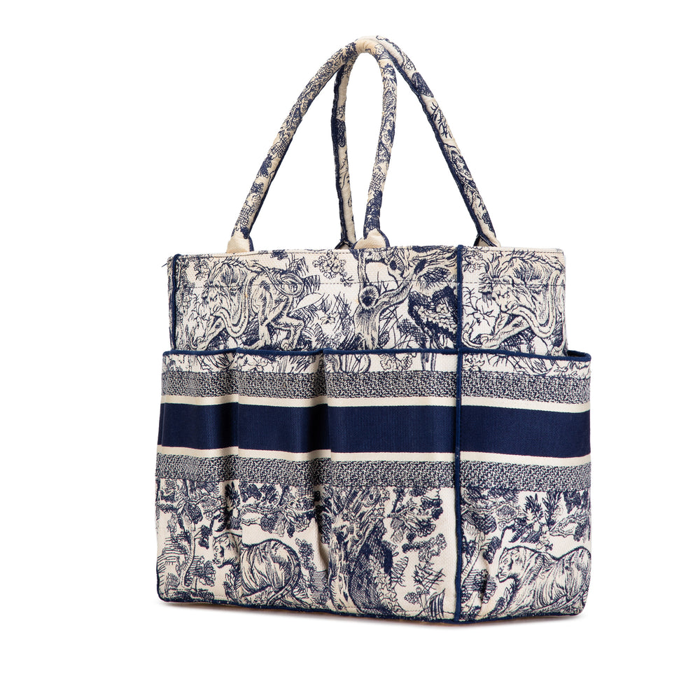 Embroidered Toile De Jouy Catherine Tote Blue - Gaby Paris