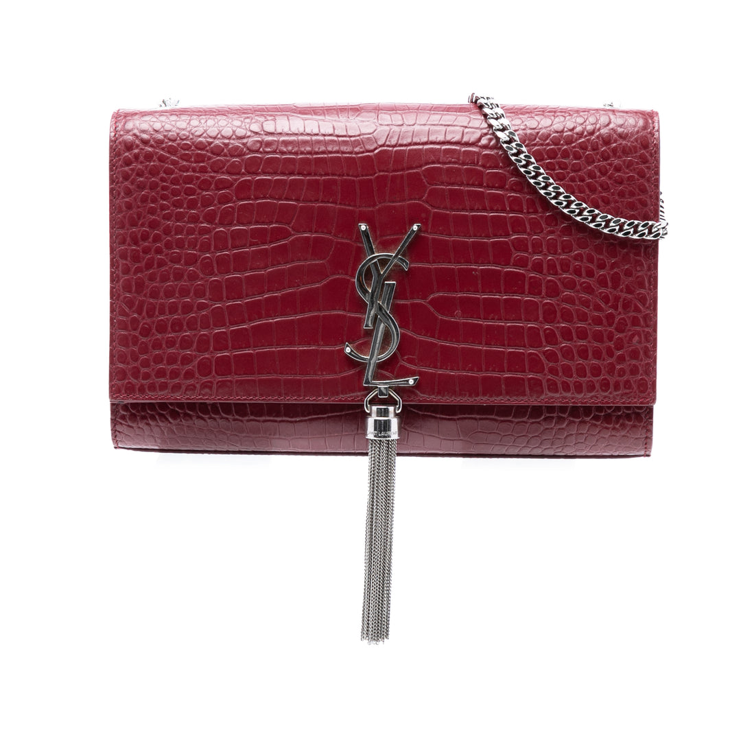 Saint Laurent Medium Croc embossé Cuir Monogram Kate Pompon Sac porté croisé