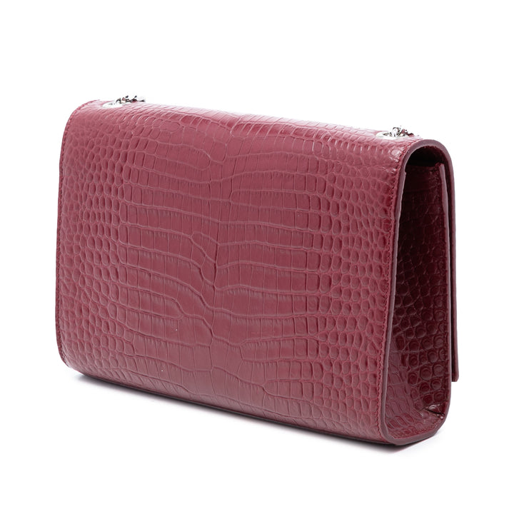 Saint Laurent Medium Croc embossé Cuir Monogram Kate Pompon Sac porté croisé