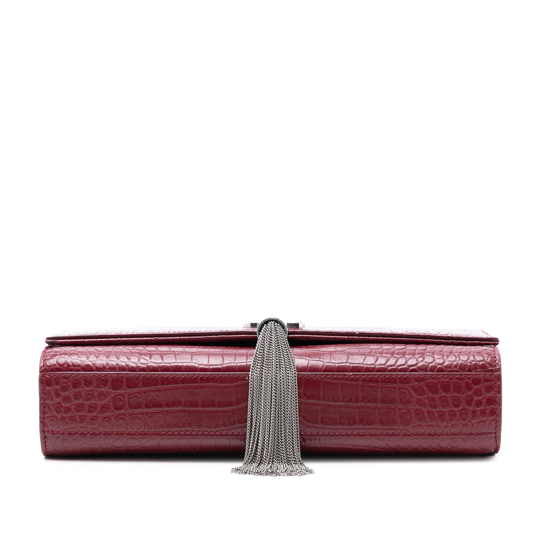 Saint Laurent Medium Croc embossé Cuir Monogram Kate Pompon Sac porté croisé