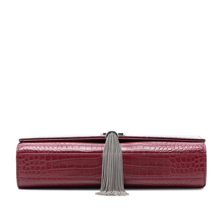 Saint Laurent Medium Croc embossé Cuir Monogram Kate Pompon Sac porté croisé
