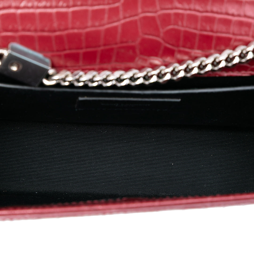 Saint Laurent Medium Croc embossé Cuir Monogram Kate Pompon Sac porté croisé