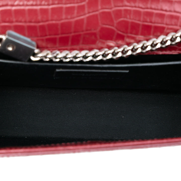 Saint Laurent Medium Croc embossé Cuir Monogram Kate Pompon Sac porté croisé