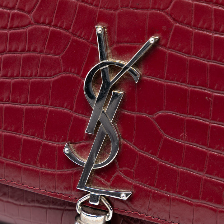 Saint Laurent Medium Croc embossé Cuir Monogram Kate Pompon Sac porté croisé
