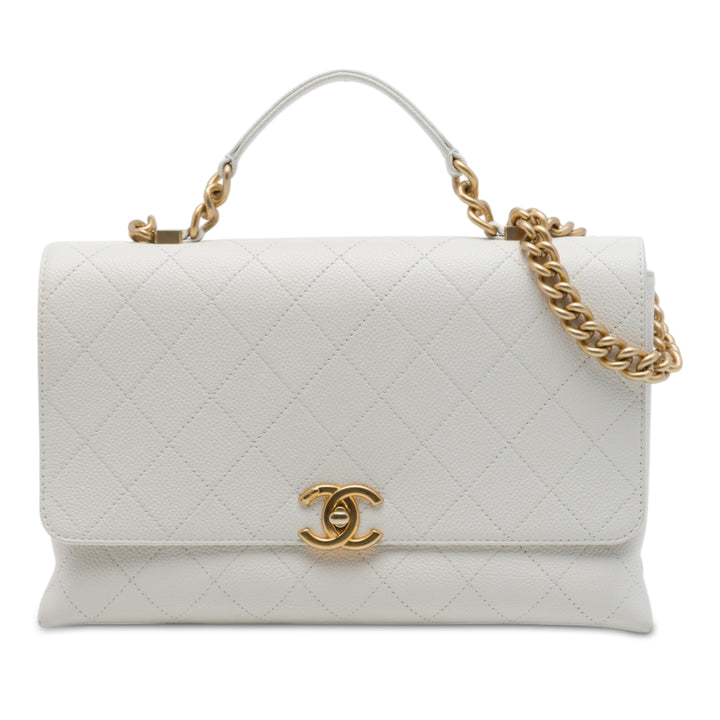 Surpiqué Chic Affinity sac à Moyen Cuir caviar Blanc