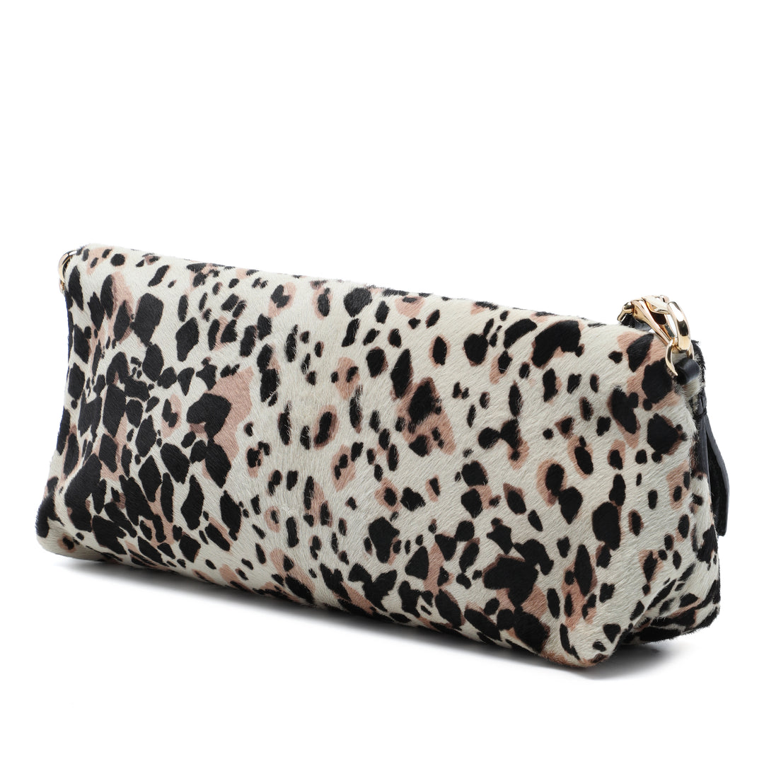 Leopard Imprimé Veau Hair Fold Over Pochette Matière naturelle Blanc