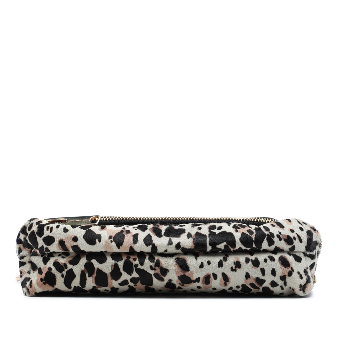 Leopard Imprimé Veau Hair Fold Over Pochette Matière naturelle Blanc