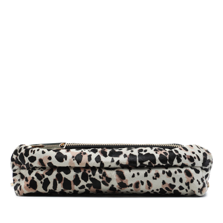 Leopard Imprimé Veau Hair Fold Over Pochette Matière naturelle Blanc