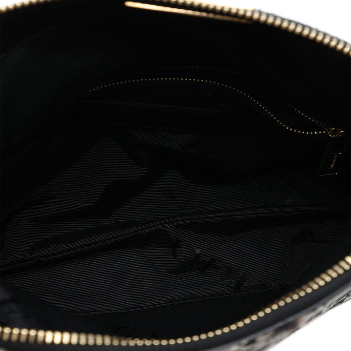 Leopard Imprimé Veau Hair Fold Over Pochette Matière naturelle Blanc