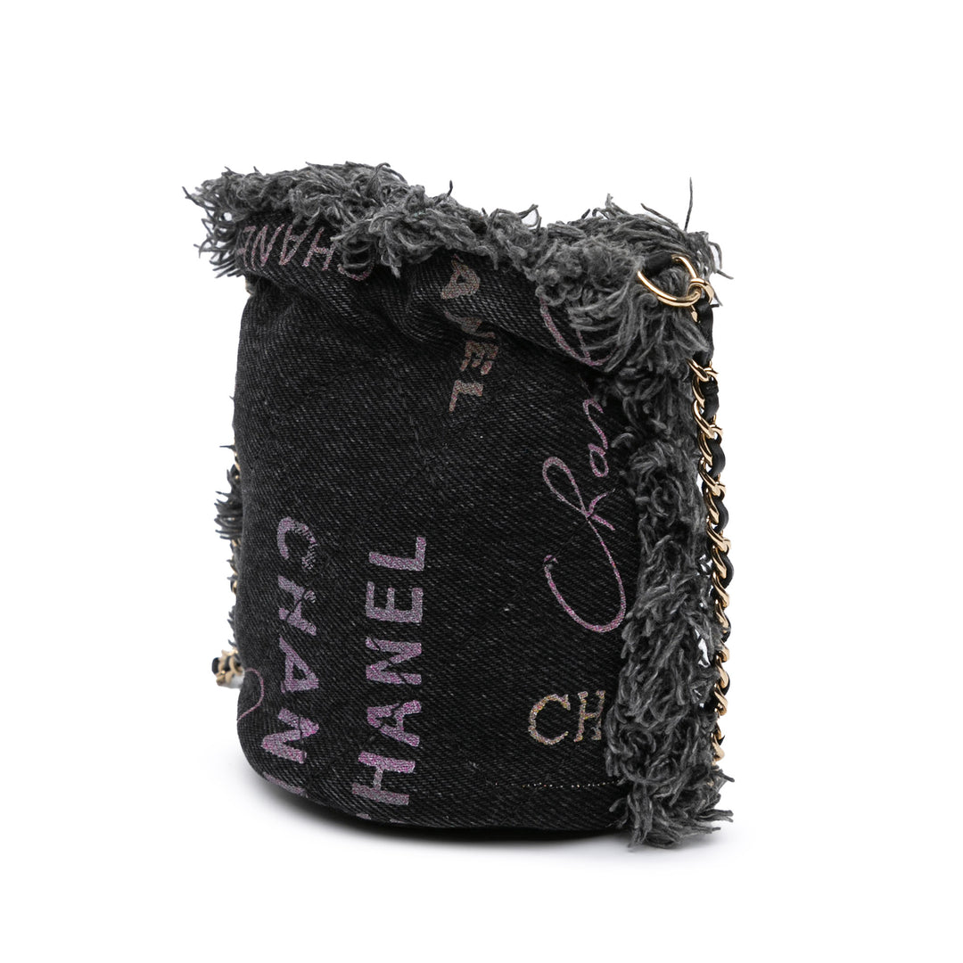 Mini Denim Mood Bucket with Chain Gray - Gaby Paris