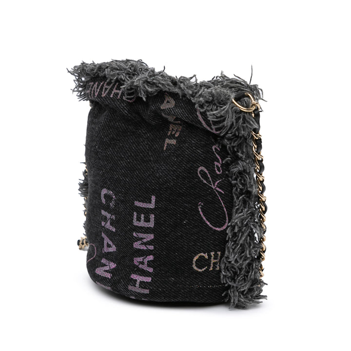 Mini Denim Mood Bucket with Chain Gray - Gaby Paris
