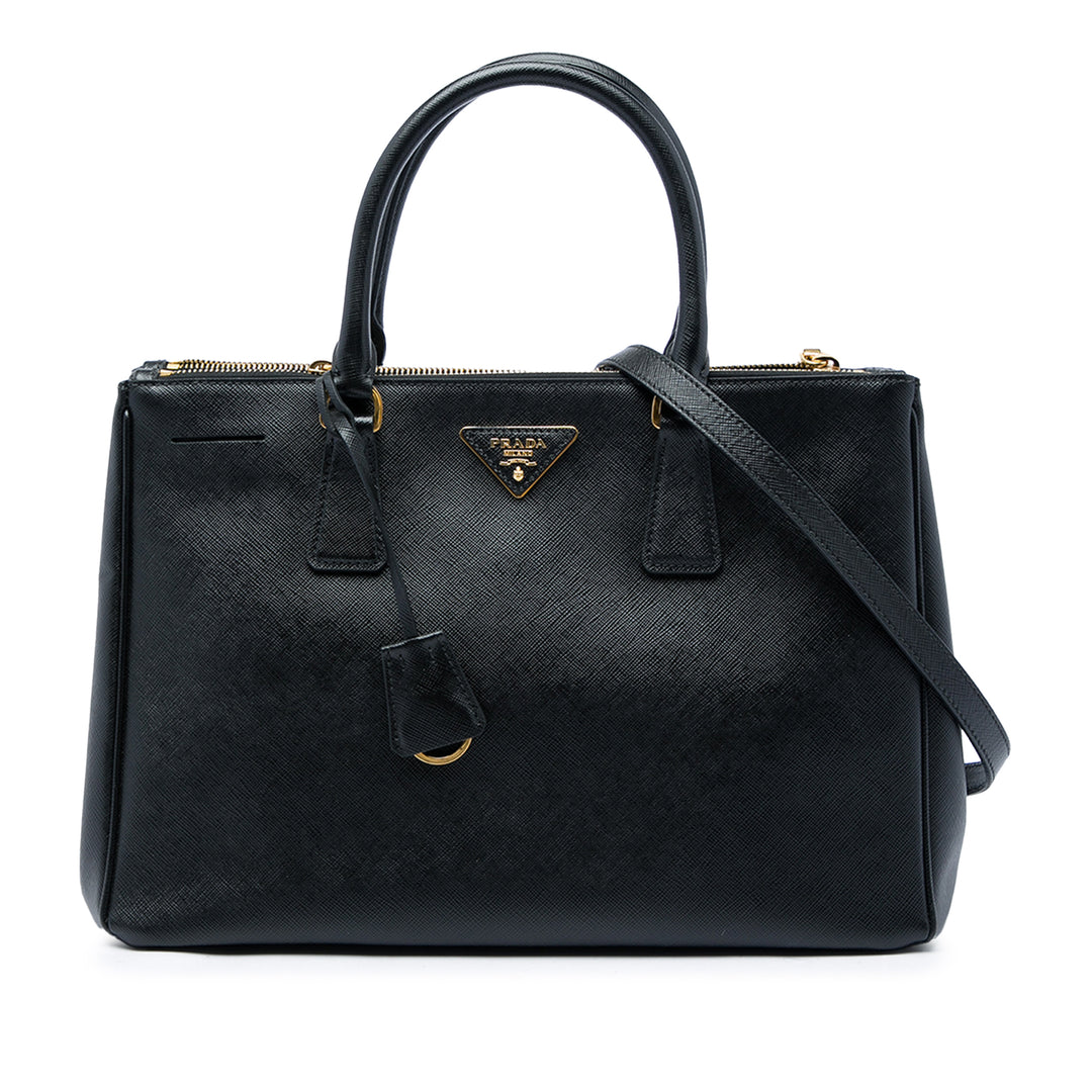 Prada Sac à main Lux Galleria Double Zippé Saffiano Grand Noir – vue principale – GABY PARIS