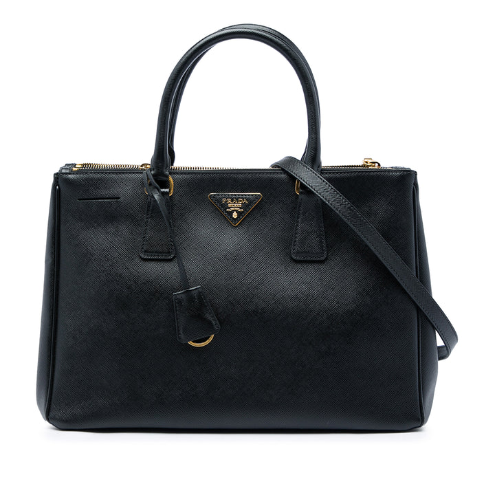 Prada Sac à main Lux Galleria Double Zippé Saffiano Grand Noir – vue principale – GABY PARIS