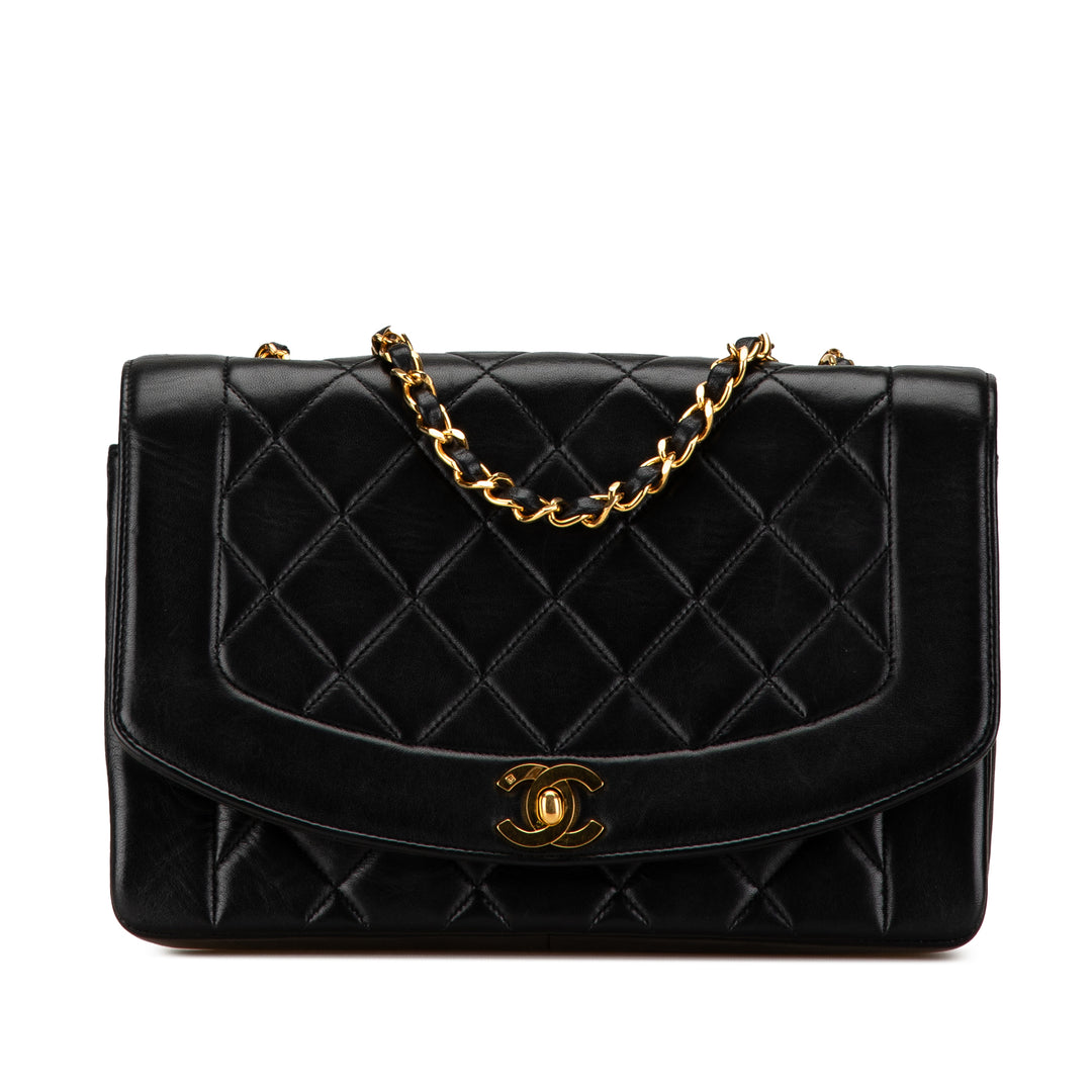 Medium Lambskin Diana Flap Black - Gaby Paris