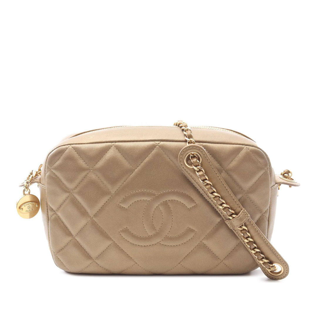 CC Quilted Lambskin Camera Crossbody Gold - Gaby Paris