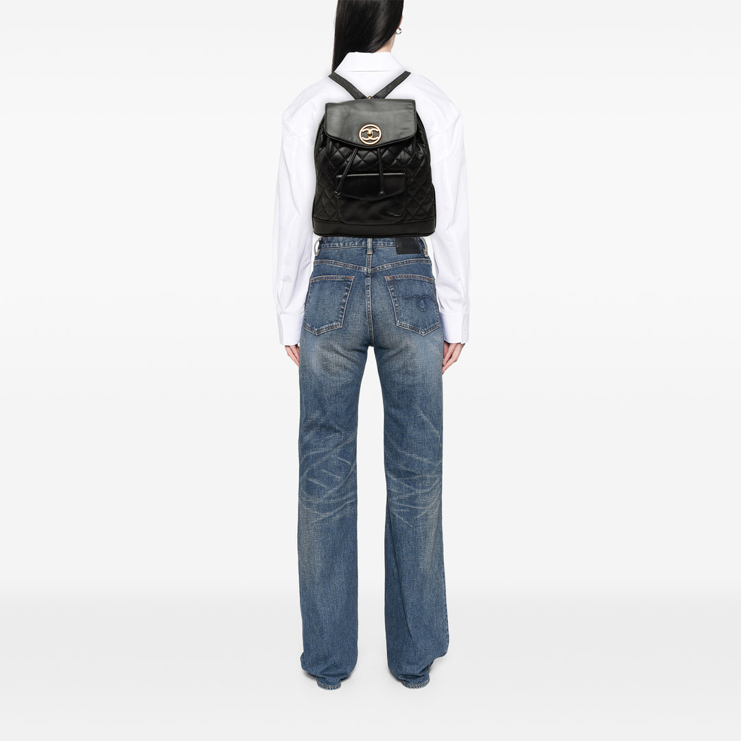 Chanel CC Matelassé Sac à dos à cordon Grand Cuir d'agneau Noir – vue 6 – GABY PARIS