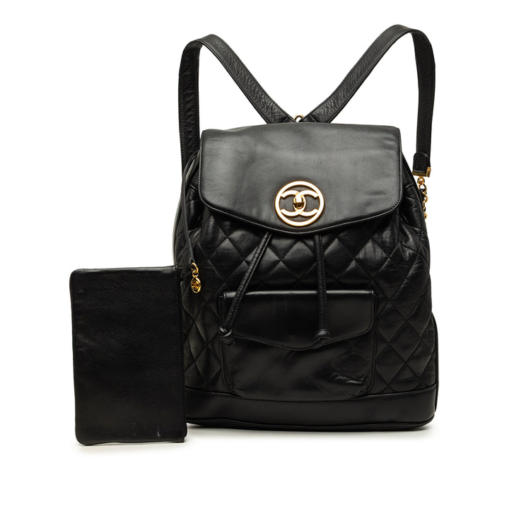 Chanel CC Matelassé Sac à dos à cordon Grand Cuir d'agneau Noir – vue 7 – GABY PARIS