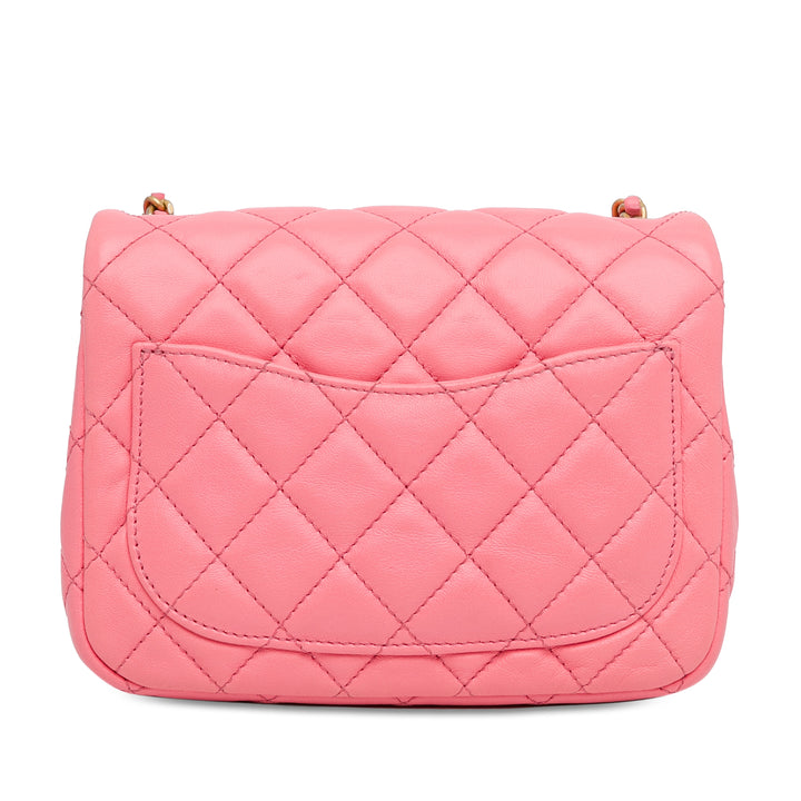 Mini Square Classic Lambskin Pearl Crush Flap Pink - Gaby Paris