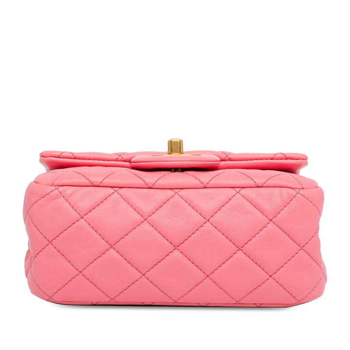 Mini Square Classic Lambskin Pearl Crush Flap Pink - Gaby Paris