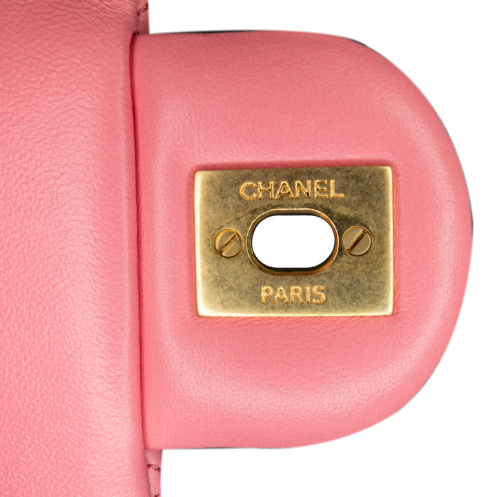 Mini Square Classic Lambskin Pearl Crush Flap Pink - Gaby Paris