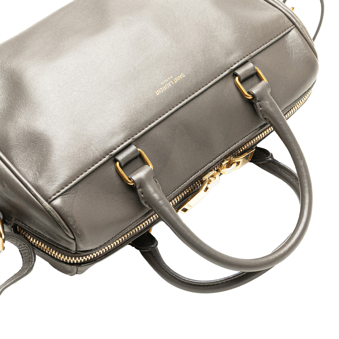 Baby Leather Classic Duffle Satchel Gray - Gaby Paris