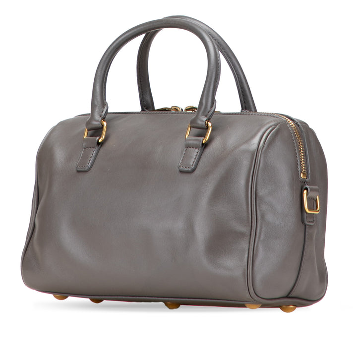 Baby Leather Classic Duffle Satchel Gray - Gaby Paris