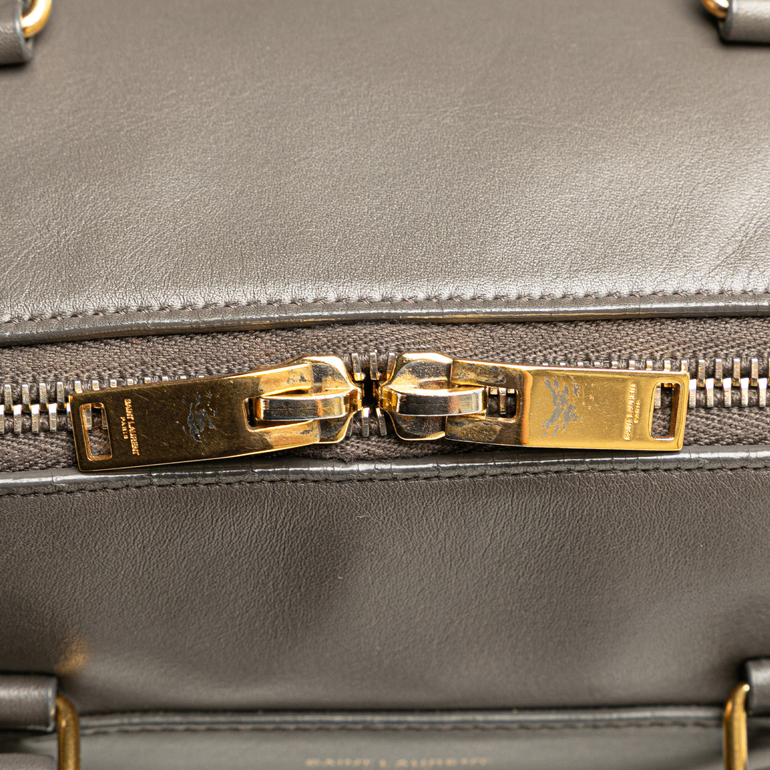 Baby Leather Classic Duffle Satchel Gray - Gaby Paris