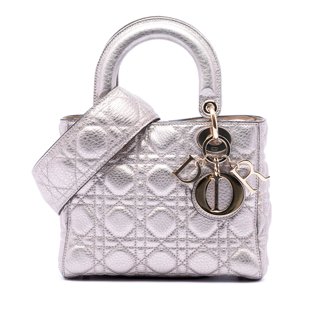 Dior Small Metallic Cuir de veau grainé Cannage Supple Lady Dior