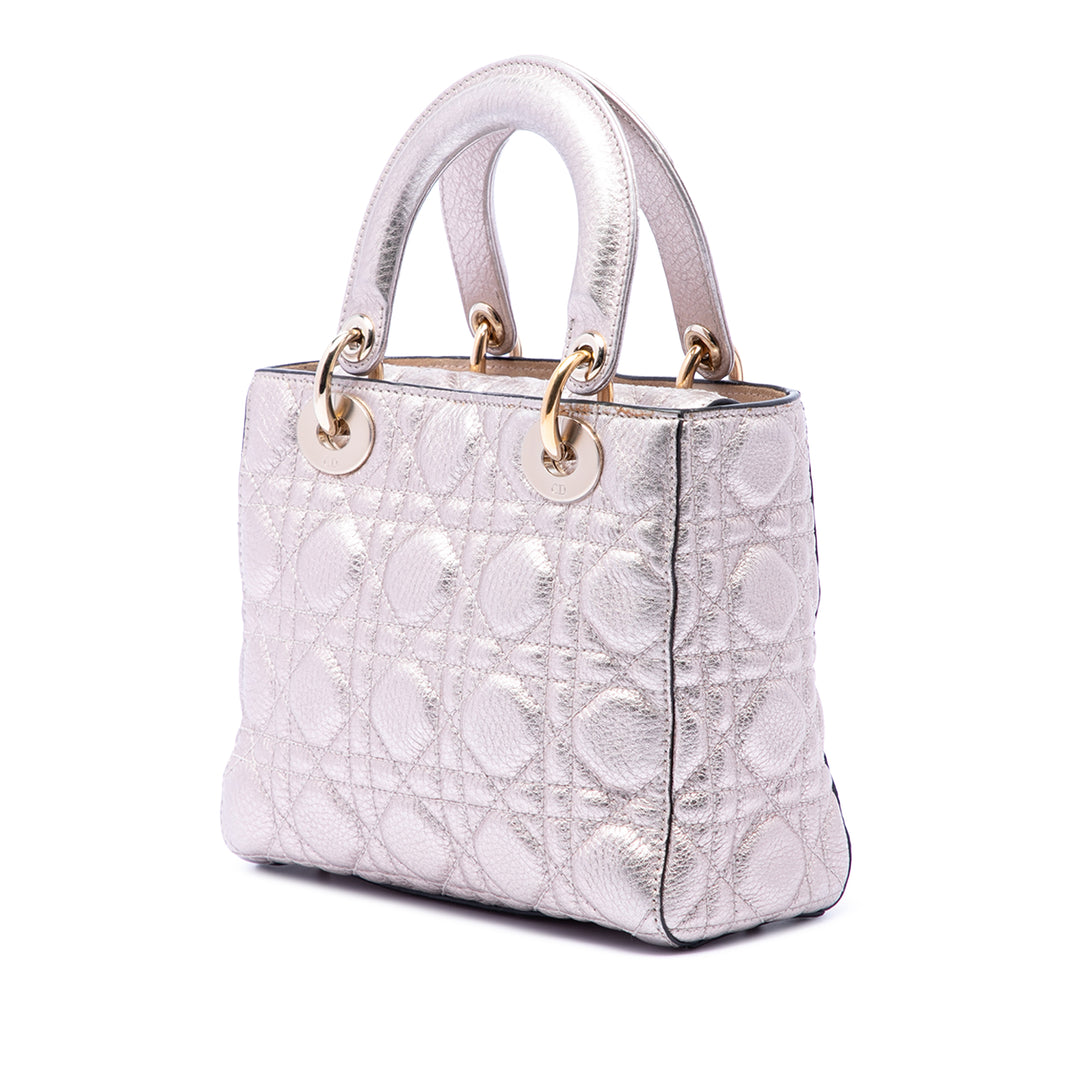 Dior Small Metallic Cuir de veau grainé Cannage Supple Lady Dior