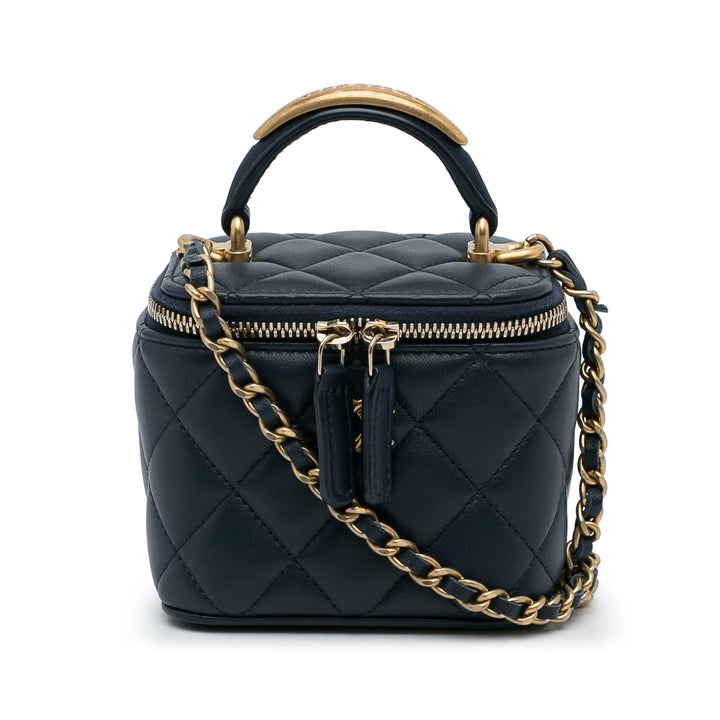 Chanel Small Cuir d’agneau Top Handle Vanity Bag Bleu