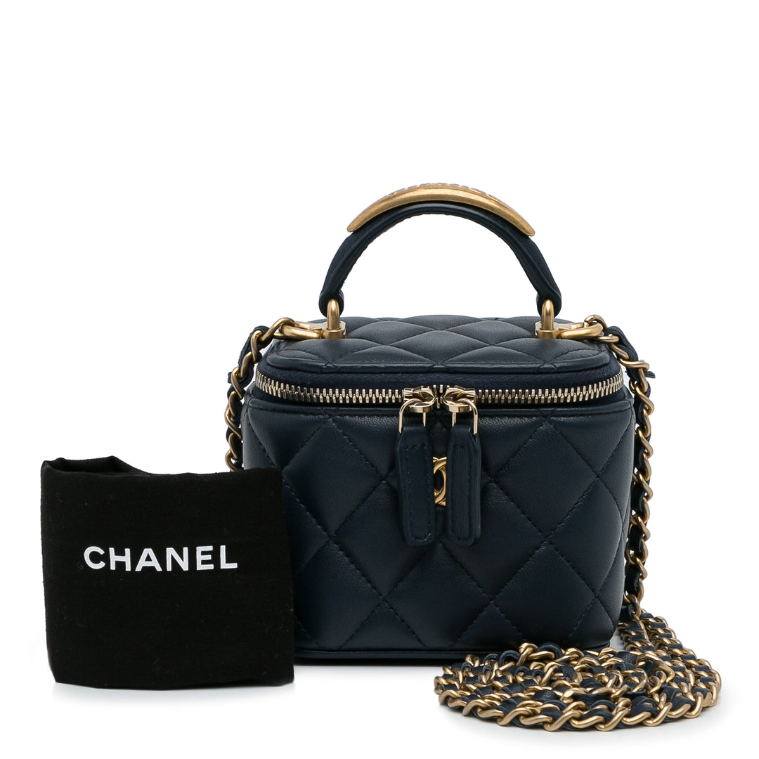 Chanel Small Cuir d’agneau Top Handle Vanity Bag Bleu