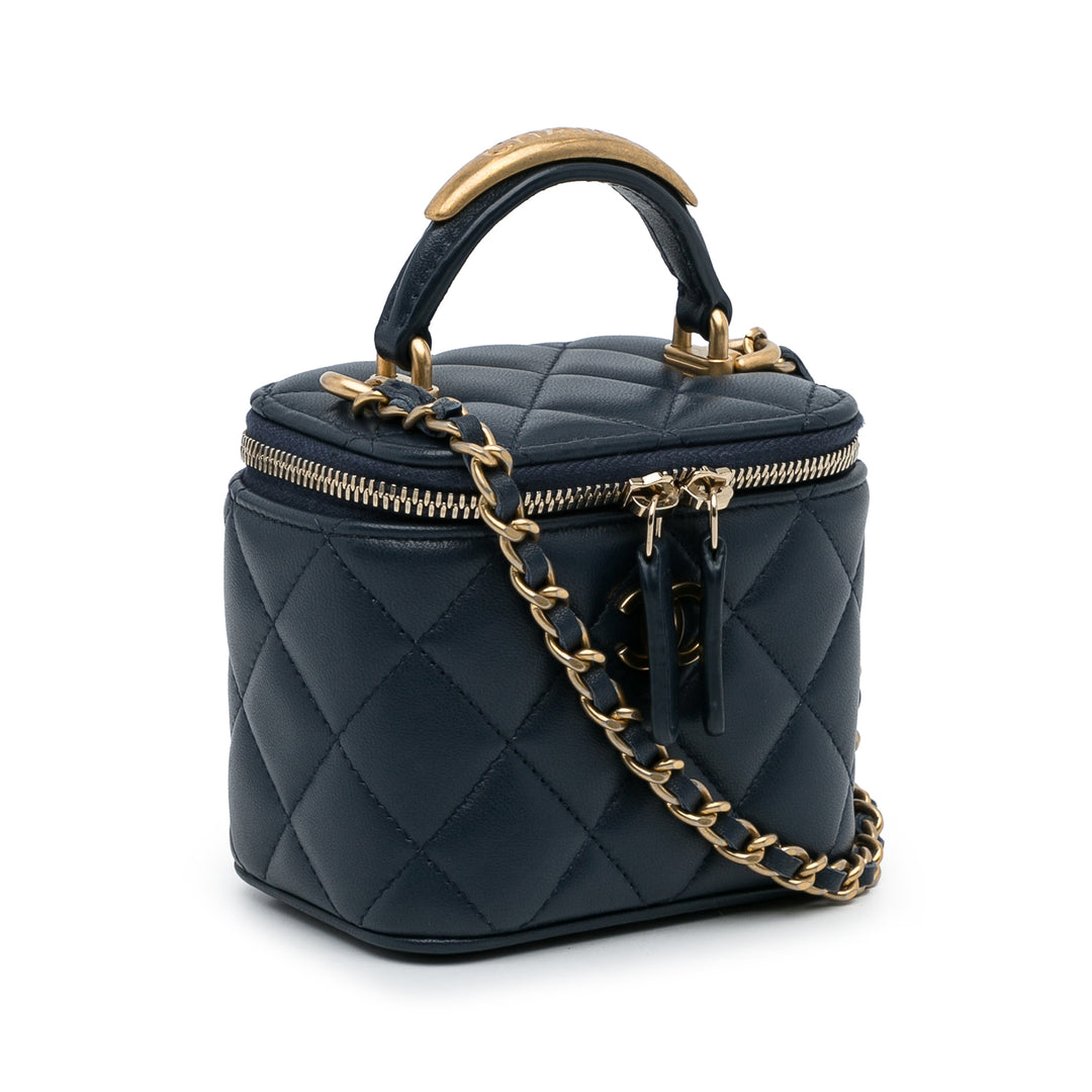 Chanel Small Cuir d’agneau Top Handle Vanity Bag Bleu