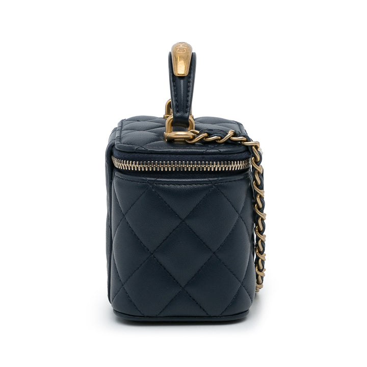 Chanel Small Cuir d’agneau Top Handle Vanity Bag Bleu