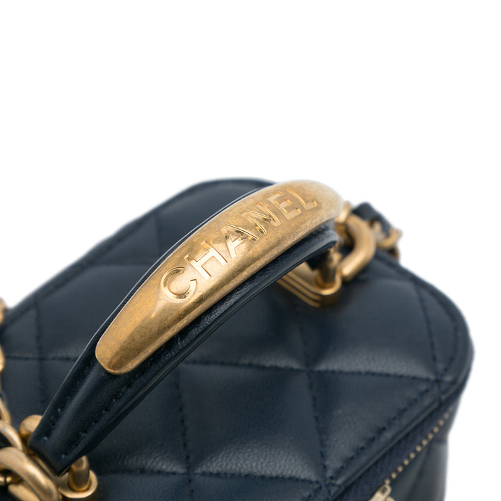 Chanel Small Cuir d’agneau Top Handle Vanity Bag Bleu