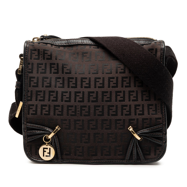Fendi Small Zucchino Toile F Charm Sac porté croisé